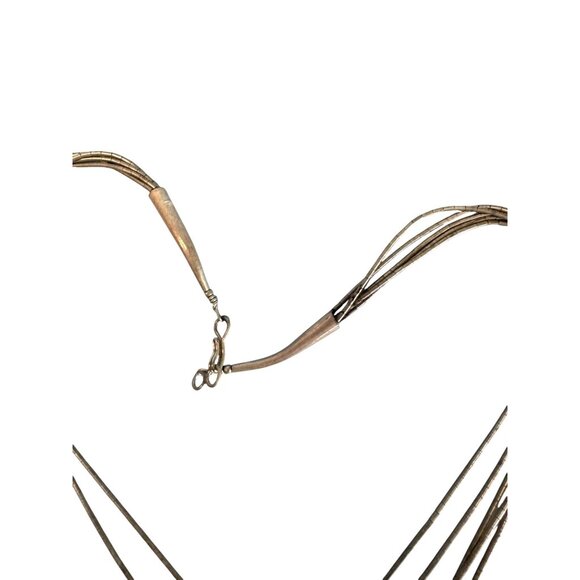 Native American Black Onyx Liquid Sterling Silver Heshi Beaded Necklace  16" - Picture 4 of 12